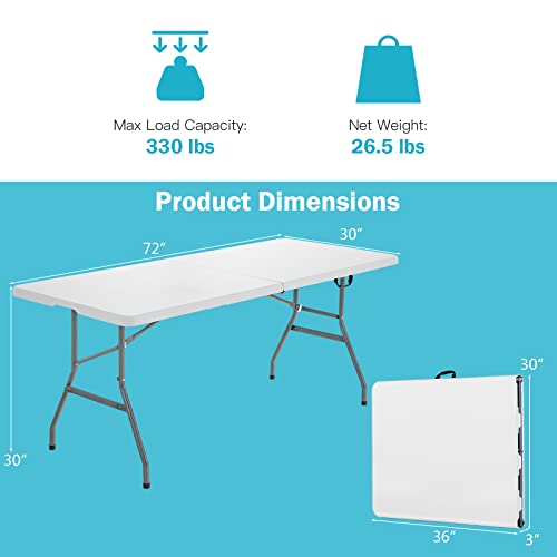 GYMAX 6FT Folding Table, Portable Lightweight Camping Table with Carry Handle Q62396