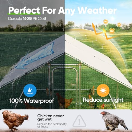 Quictent Large Metal Chicken Coop Run with Roosting Perch for 20+ Poultry, Outdoor Walk-in Hen House, 12x9x6.6FT N28773