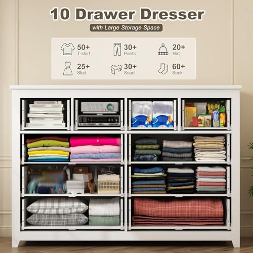 EnHomee 10 Drawer Dresser for Bedroom, White J90474