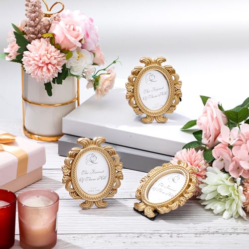 Vicenpal 20 Pieces Vintage Resin Picture Frames Antique Photo Frame Baroque Oval Mini Frame Table Top Display Black K3894