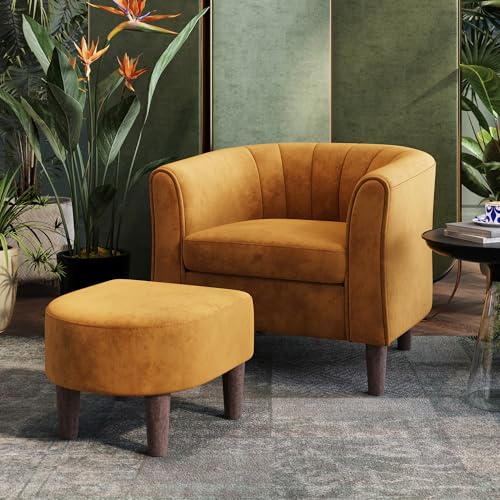 LINSY Accent Chair with Ottoman, Velvet, Olive Green C653