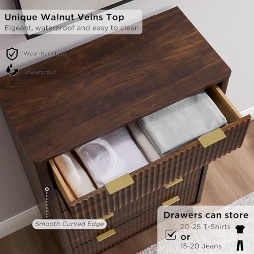 T4TREAM 5 Drawer Dresser with Faux Marble Top, Dark Grey T583