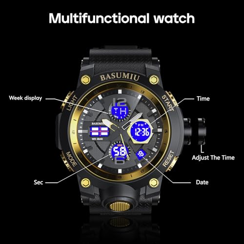 Men's Analog Digital Tactical Military Wrist Watch Waterproof Gold Z37220