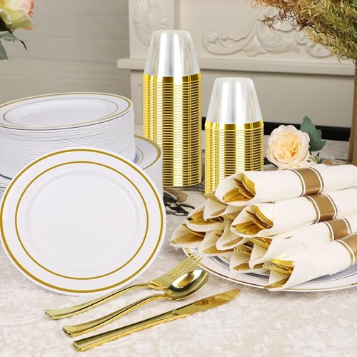 Zcaukya Gold Plastic Dinnerware Set for 50 Guests Z995447
