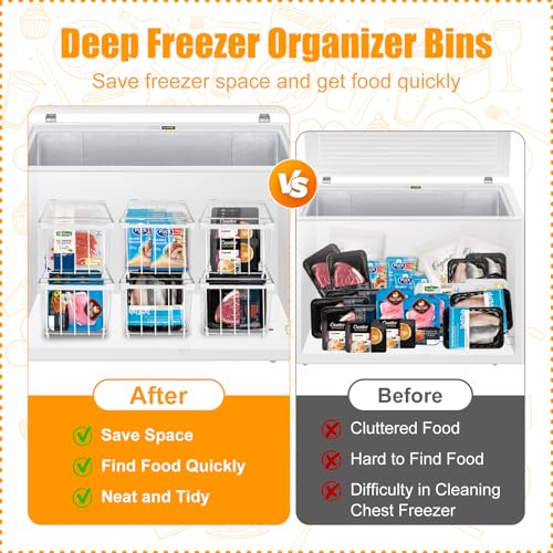 Freezer Organizer Bins, 6 Pack Stackable with Handles, Black S4912