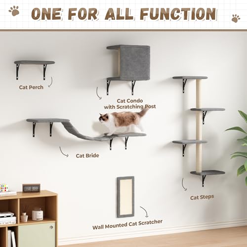 COZIWOW Wall Mounted Cat Shelves and Perches, Set of 5 (Grey) Y44261