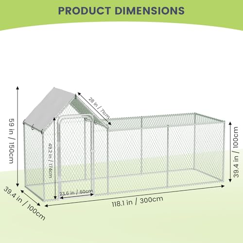 Large Metal Chicken Coop 9.8x3.3x5 ft Walk-in Chicken Run with Waterproof Cover A30661