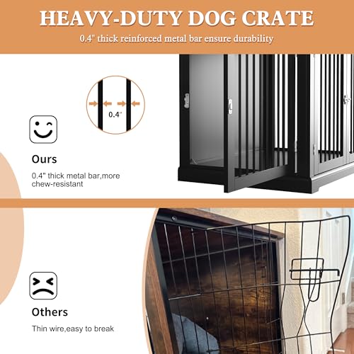 Large Dog Crate Furniture with Cushion, Flip Top, Black H57930