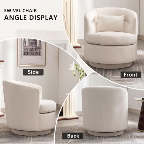 CANMOV Swivel Accent Chair 360 Degree Round Barrel Chair with Pillow, Grey I257