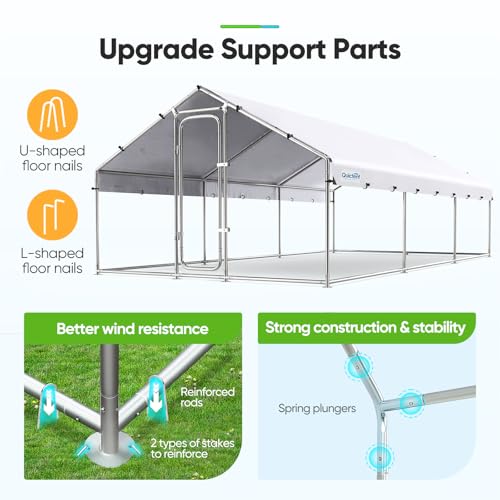 Quictent Large Metal Chicken Coop Run with Roosting Perch for 20+ Poultry, Outdoor Walk-in Hen House, 12x9x6.6FT N28773