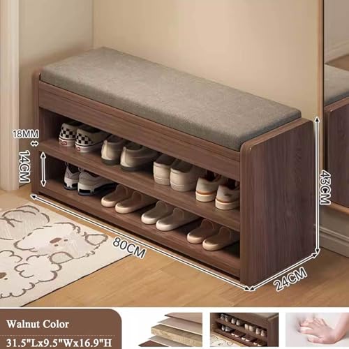 Shoe Bench with Storage Shelf 2-Tier Cushion Padded Seat White Z789019