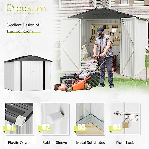 Greesum Outdoor Storage Shed 6 x 8 ft Metal Garden Utility Tool Shed with Lock, Brown U409