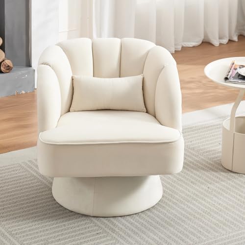 GarveeHome Modern Swivel Barrel Accent Chair, Teddy Fabric Upholstered Armchair, Black W334223