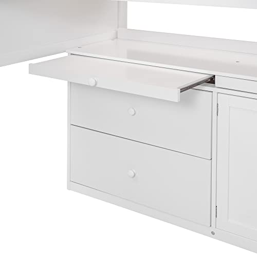 BIADNBZ Double Twin Loft Bed with Wardrobes and Storage Stair, Wooden Frame, White S4663
