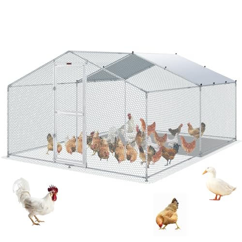 VEVOR Large Metal Chicken Coop with Run, Walk-in Outdoor Poultry Pen W388