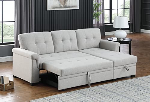 L-Shaped Pull Out Sleep Sofabed with Storage Chaise, Chenille Upholstered X30892