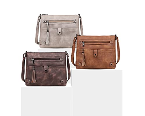 FADEON Large Crossbody Purses for Women Leather Multi Pocket Shoulder Bag W539945