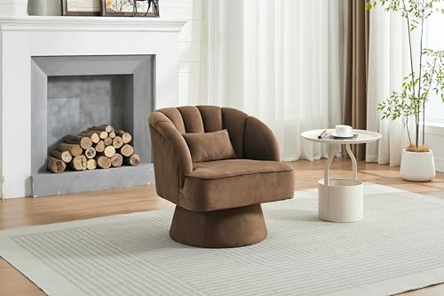GarveeHome Modern Swivel Barrel Accent Chair, Teddy Fabric Upholstered Armchair, Black W334223