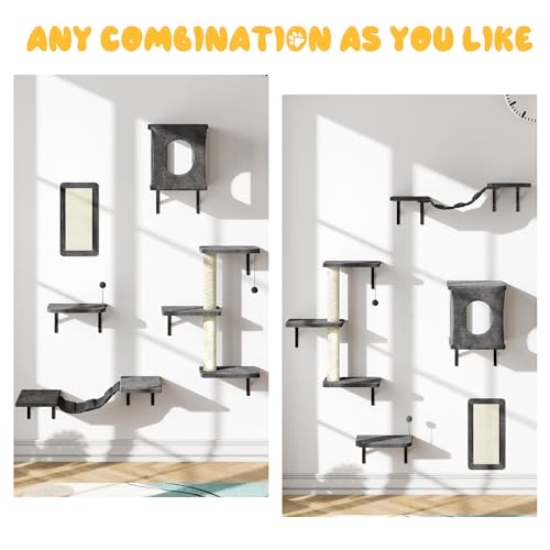 NUNU LAB Wall Mounted Cat Climber Set with House, Tunnel, Scratcher, Black M305