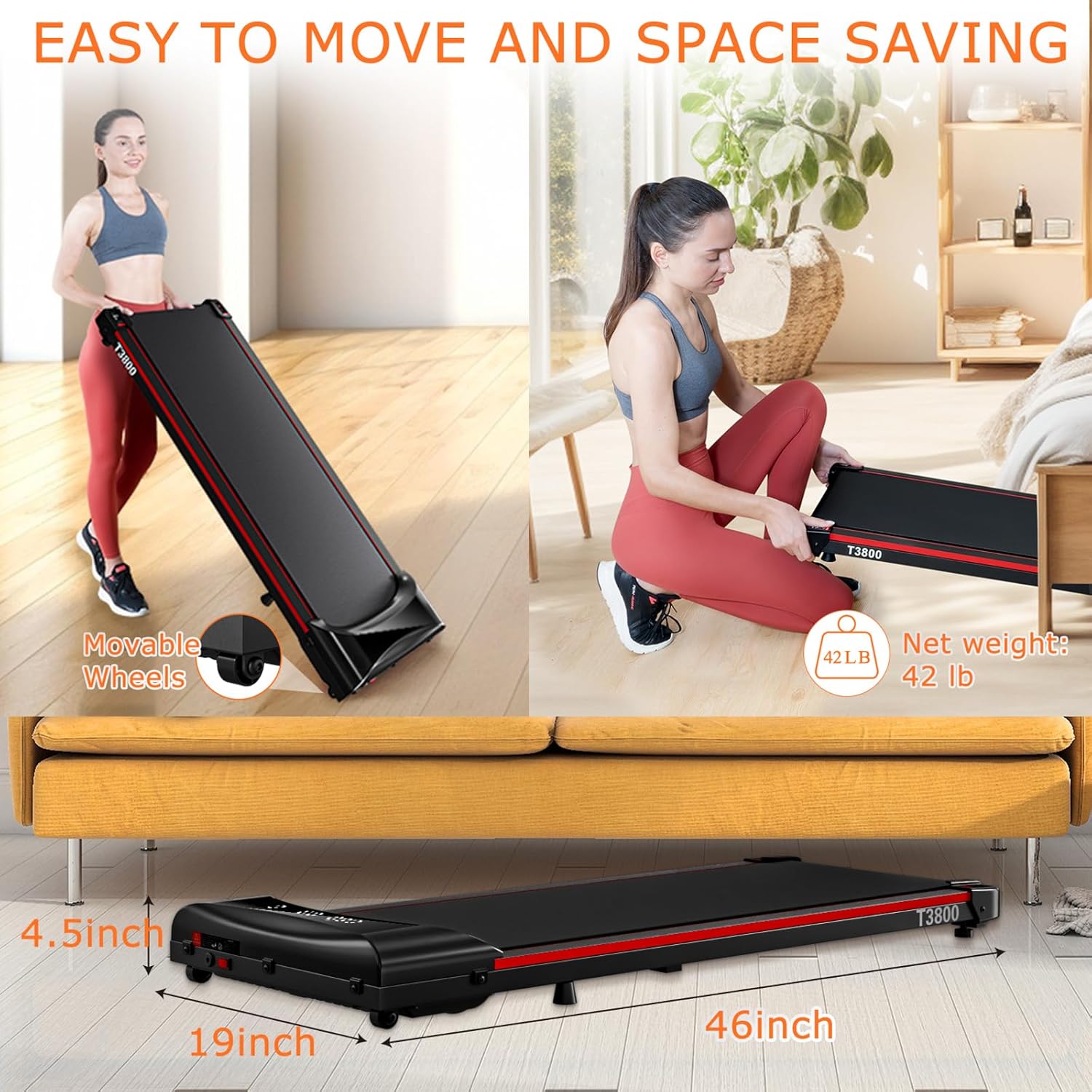 Walking Pad Under Desk Treadmill 2.5HP Folding Portable with Remote LCD Display Z330950