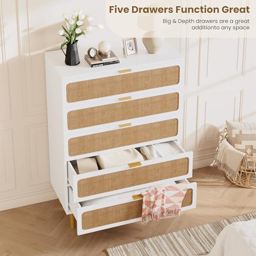 Rattan 5 Drawer Tall Dresser for Bedroom, Black V99880