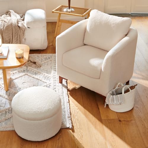 COLAMY Sherpa Accent Chair with Storage Ottoman Set, Cream E290651