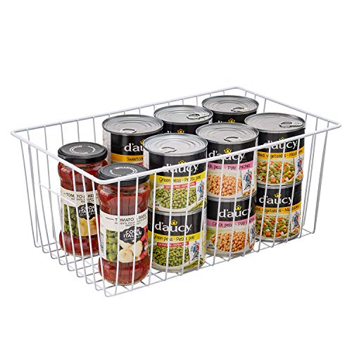 16" Upright Freezer Organizer Baskets, Wire Storage Bins, White, Set of 6 V556519