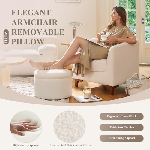 COLAMY Sherpa Accent Chair with Storage Ottoman Set, Cream E290651