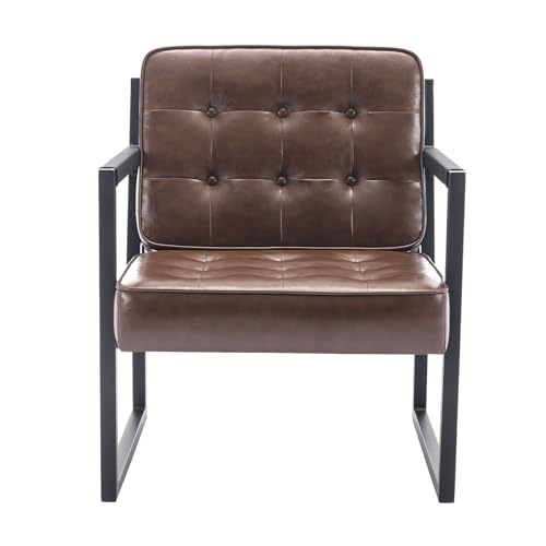 COLAMY Mid Century Modern Accent Chair Set of 2, Faux Leather, Black S4169