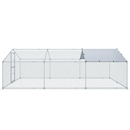 VEVOR Large Metal Chicken Coop with Run, Walk-in Outdoor Poultry Pen W388