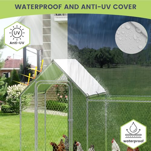 Large Metal Chicken Coop 9.8x3.3x5 ft Walk-in Chicken Run with Waterproof Cover A30661