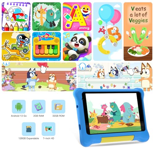 Kids Tablet 7 inch Android 12 2GB 32GB with Parent Controls and Shockproof Case - Pink F53787
