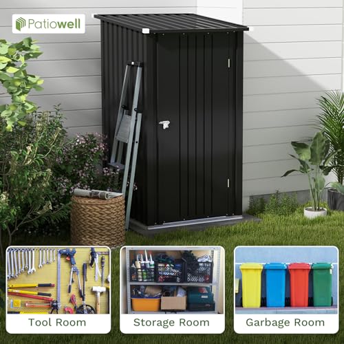 Patiowell 3 x 3 FT Outdoor Storage Shed with Sloping Roof, Grey F27529