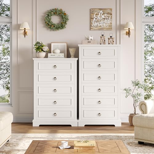 HOSTACK 6 Drawer Dresser for Bedroom, Tall Modern Farmhouse Chest, Dark Brown H747285