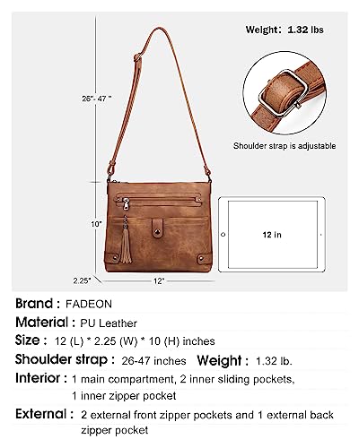 FADEON Large Crossbody Purses for Women Leather Multi Pocket Shoulder Bag W539945