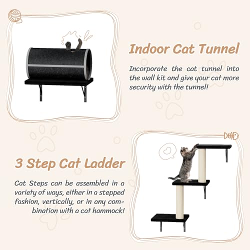 NUNU LAB Wall Mounted Cat Climber Set with House, Tunnel, Scratcher, Black M305