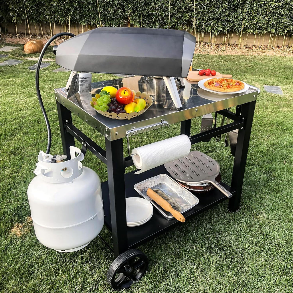 GRILL FORCE Outdoor Grill Cart Table with Wheels, Double-Shelf Z3017