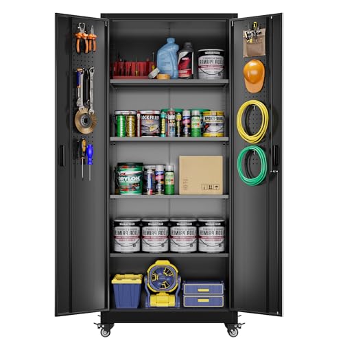 Aobabo 73''H Metal Garage Storage Cabinet with Wheels, Black S572804