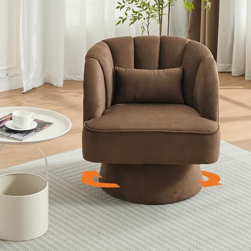 GarveeHome Modern Swivel Barrel Accent Chair, Teddy Fabric Upholstered Armchair, Black W334223