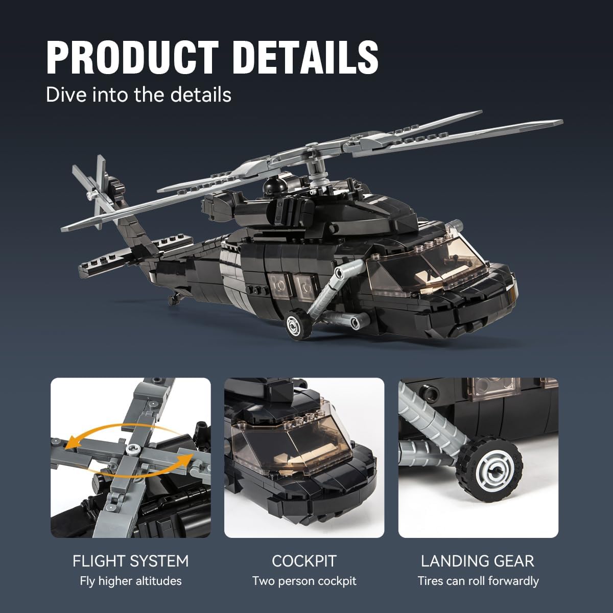 DAHONPA UH-60 Black Hawk Helicopter Building Bricks Set, 700 Pieces Toy for Kids and Adults Z4406