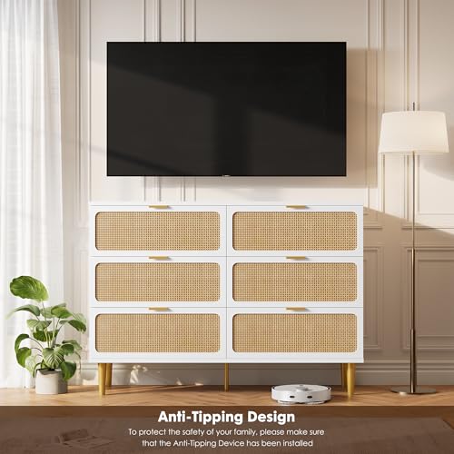 Rattan 5 Drawer Tall Dresser for Bedroom, Black V99880