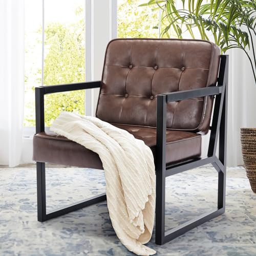 COLAMY Mid Century Modern Accent Chair Set of 2, Faux Leather, Black S4169