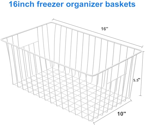 16" Upright Freezer Organizer Baskets, Wire Storage Bins, White, Set of 6 V556519