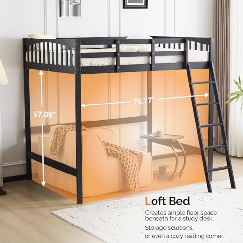 VINGLI Twin Loft Bed with L-Shaped Desk, 3 Storage Drawers, Solid Wood, White W24917