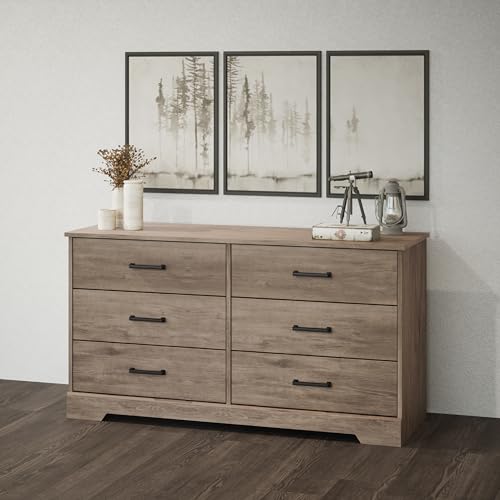 Prepac Rustic Ridge Farmhouse 6-Drawer Double Dresser, Brown X6434
