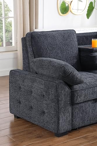 L-Shaped Pull Out Sleep Sofabed with Storage Chaise, Chenille Upholstered X30892