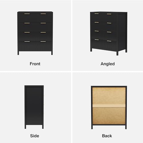 Fluted 5 Drawers Dresser for Bedroom, Wooden Tall Storage, Walnut L1075