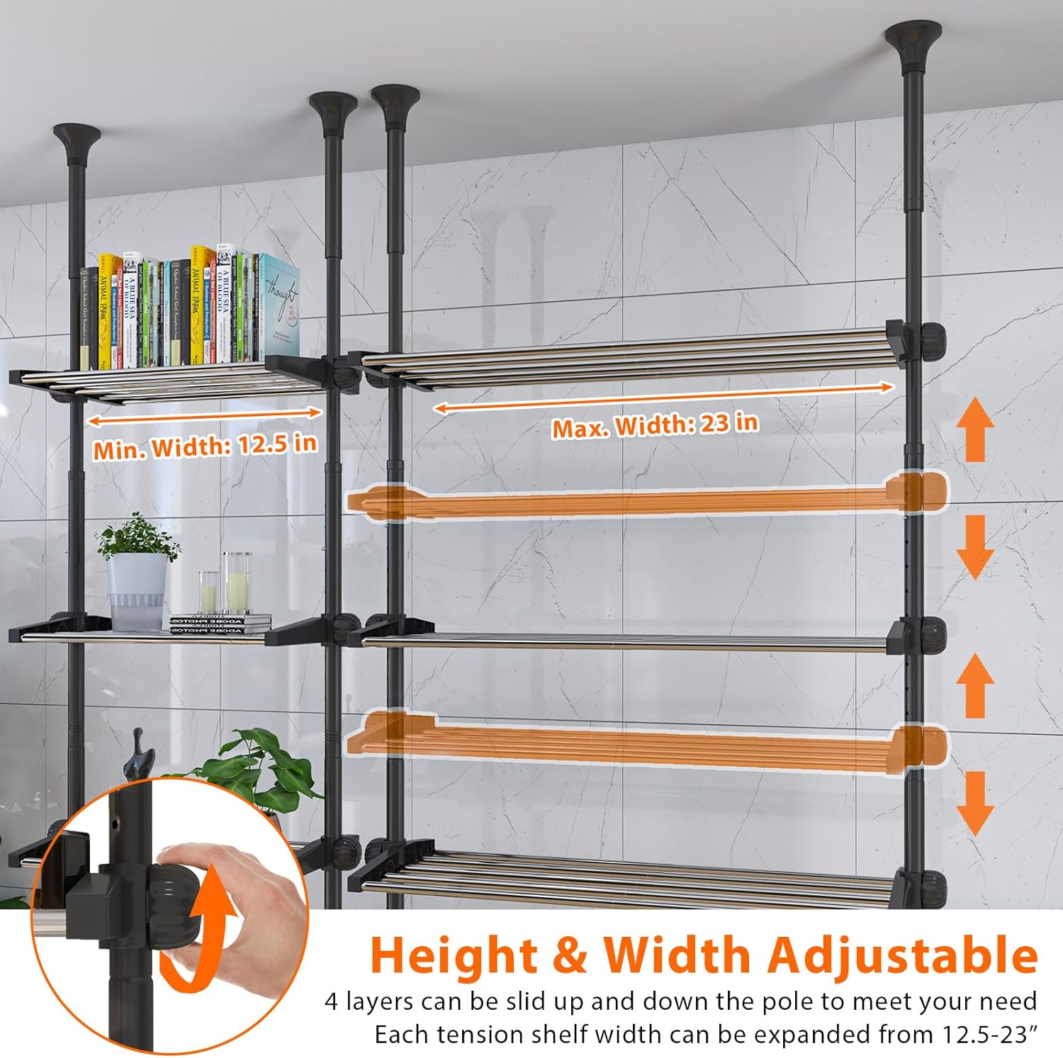 Bathroom Over The Toilet Storage, 4-Tier Adjustable Metal Shelving J3818