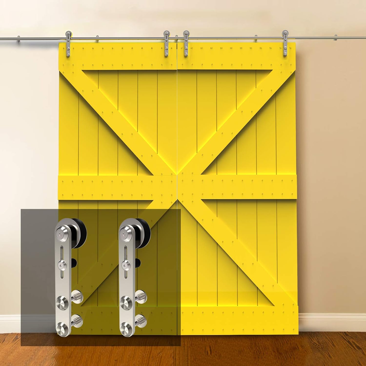 14FT Stainless Steel Sliding Double Barn Door Hardware Kit I7170