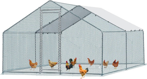 13 x 10 ft Metal Chicken Coop with Waterproof Cover, Walk-in Poultry Cage E9157